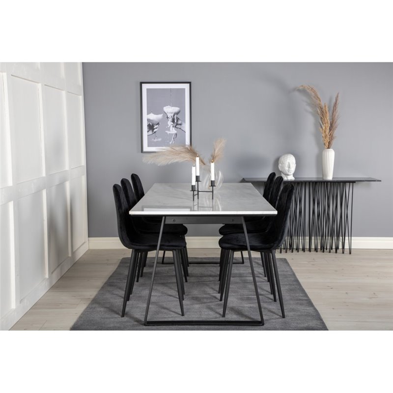 Estelle Dining Table 200*90*H76 - White / Black, Polar Diamond Dining Chair - Black Legs - Black Velvet_6