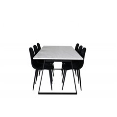 Estelle Dining Table 200*90*H76 - White / Black, Polar Diamond Dining Chair - Black Legs - Black Velvet_6