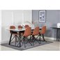 Estelle Dining Table 200*90*H76 - White / Black, Polar Dining Chair with Spin function - black Legs - Brown PU - White Stitches_