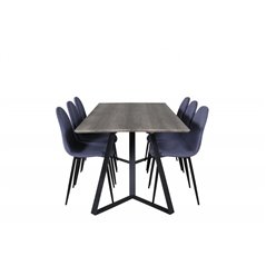 Marina Dining Table - 180*90*H75 - Grey / Black, Polar Dining Chair - Black Legs - Blue Fabric_6