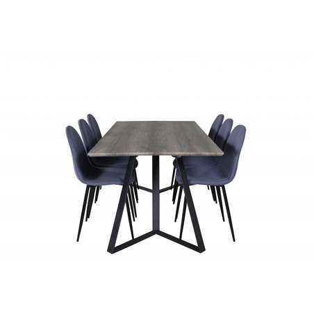 Marina Dining Table - 180*90*H75 - Grey / Black, Polar Dining Chair - Black Legs - Blue Fabric_6