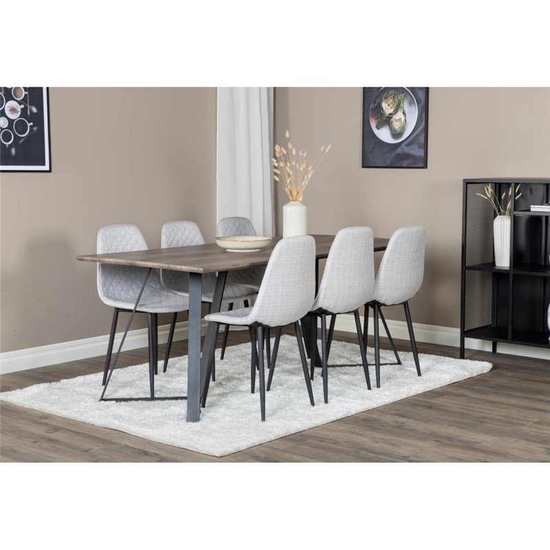 Marina Dining Table - 180*90*H75 - Grey / Black, Polar Diamond Dining Chair - Black Legs - Grey Fabric_6