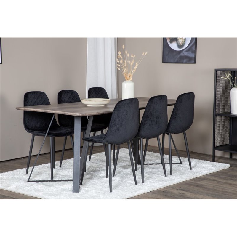 Marina Dining Table - 180*90*H75 - Grey / Black, Polar Diamond Dining Chair - Black Legs - Black Velvet_6