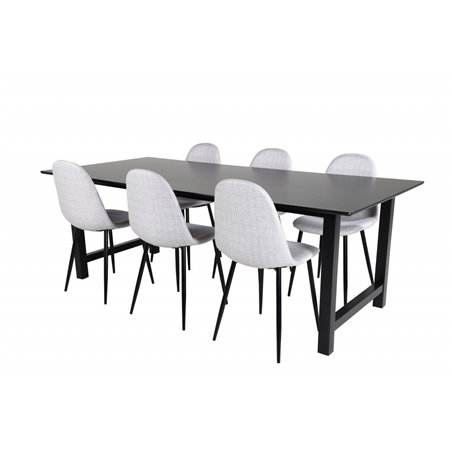 Count Dining Table - 220*100*H75 - Black / Black, Polar Dining Chair - Black Legs - Light Grey Fabric_6