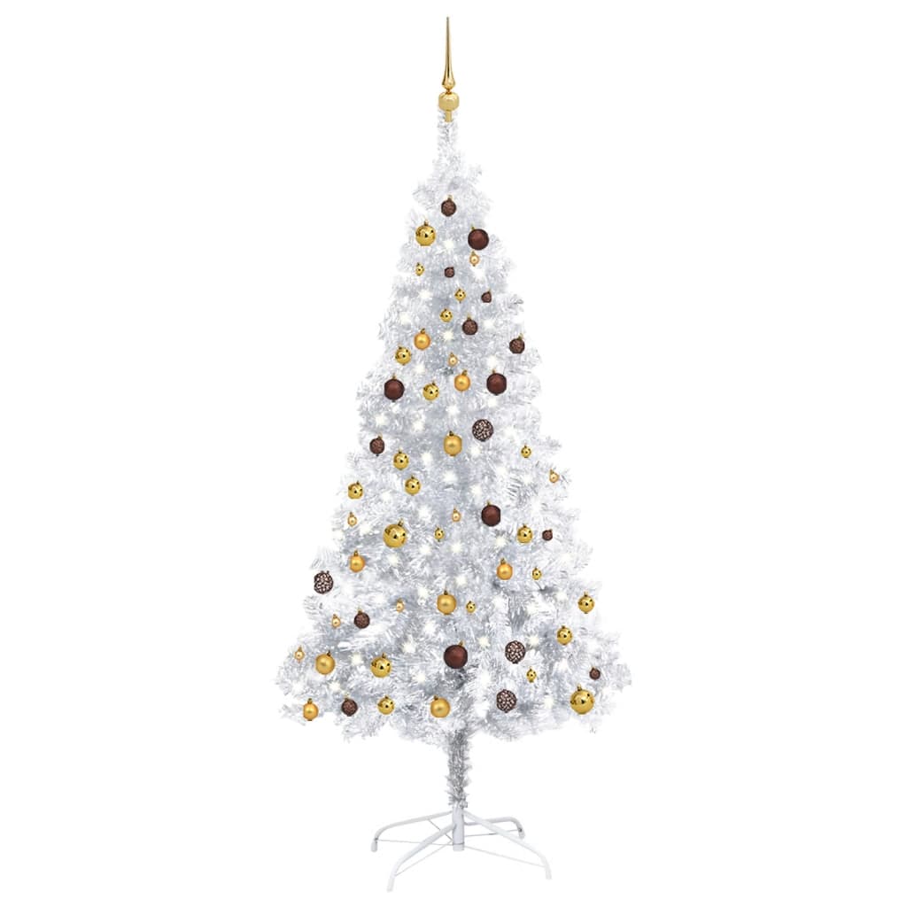  Plastgran med LED och julgranskulor silver 210 cm PET