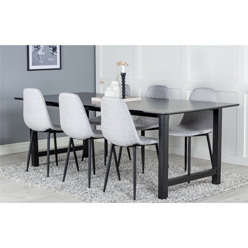 Count Dining Table - 220*100*H75 - Black / Black, Polar Diamond Dining Chair - Black Legs - Grey Fabric_6