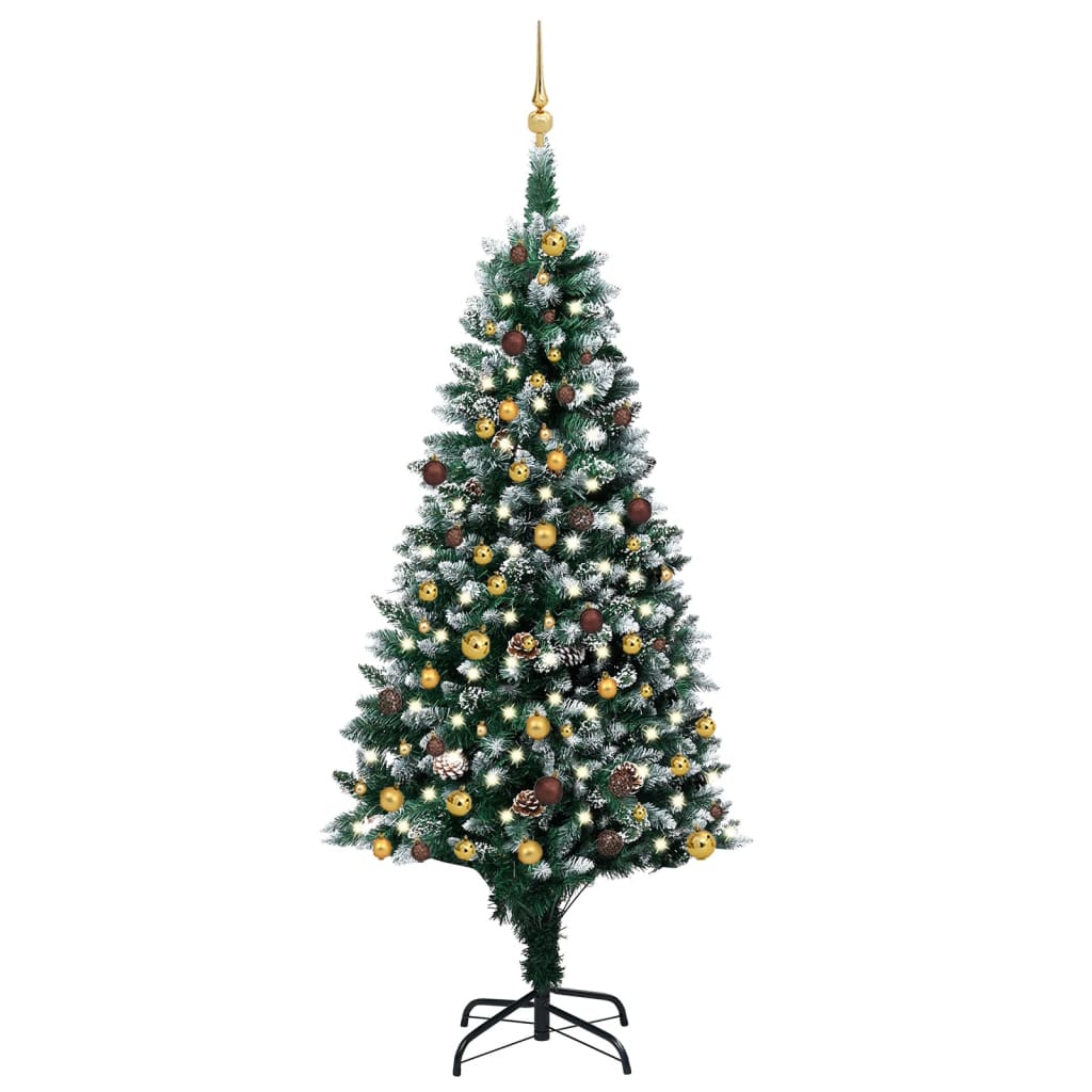  Plastgran med LED och julgranskulor och kottar 210 cm