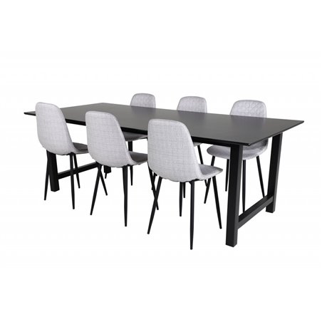 Count Dining Table - 220*100*H75 - Black / Black, Polar Diamond Dining Chair - Black Legs - Grey Fabric_6