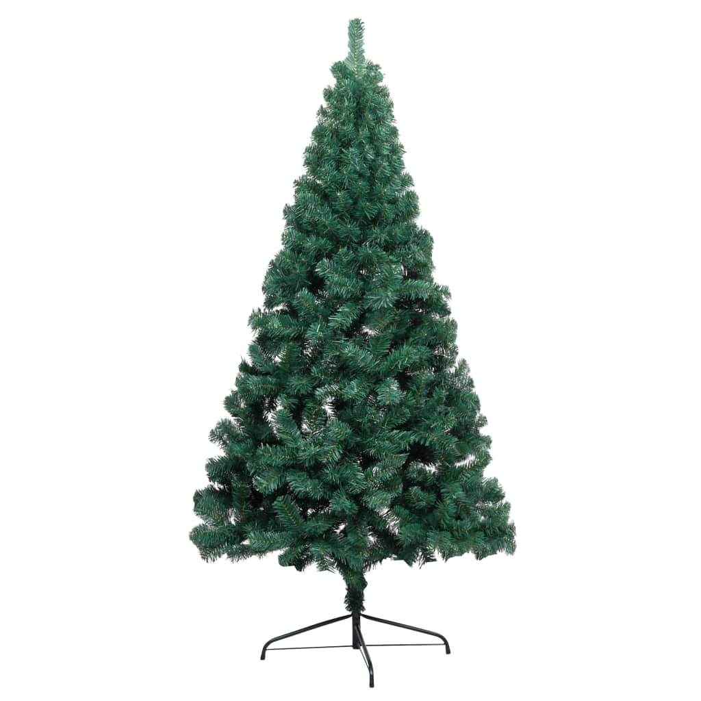  Halv plastgran med LED och julgranskulor grön 210 cm