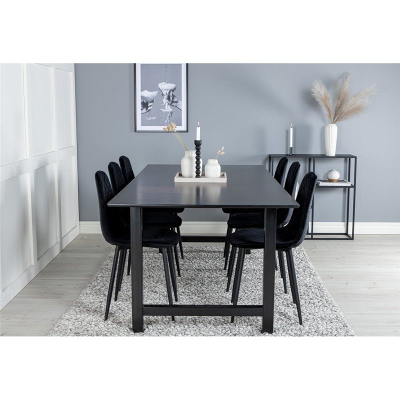 Count Dining Table - 220*100*H75 - Black / Black, Polar Diamond Dining Chair - Black Legs - Black Velvet_6