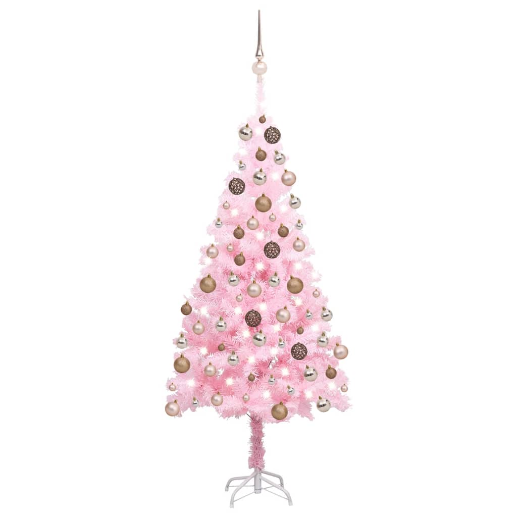  Plastgran med LED och julgranskulor rosa 120 cm PVC