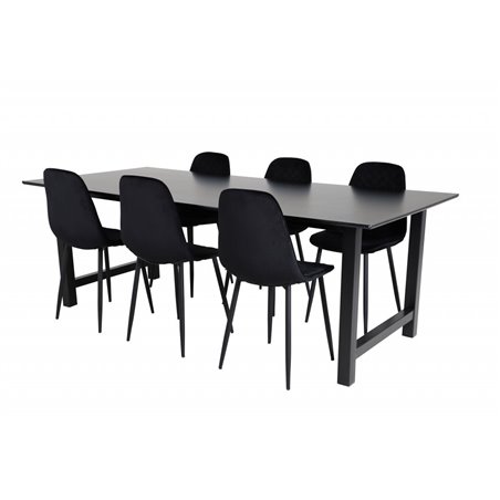 Count Dining Table - 220*100*H75 - Black / Black, Polar Diamond Dining Chair - Black Legs - Black Velvet_6