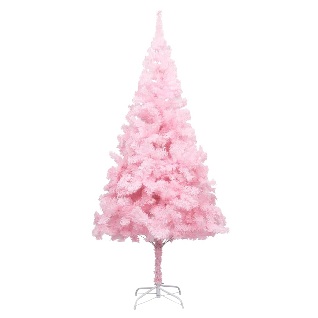  Plastgran med LED och julgranskulor rosa 210 cm PVC