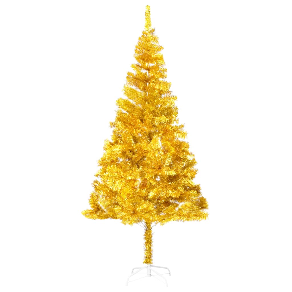  Plastgran med LED och julgranskulor guld 180 cm PET