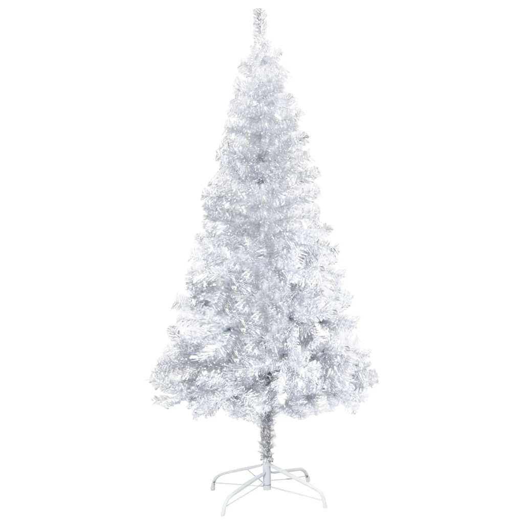  Plastgran med LED och julgranskulor silver 120 cm PET