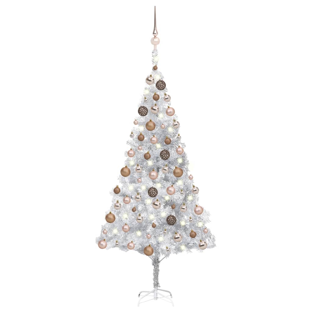  Plastgran med LED och julgranskulor silver 180 cm PET