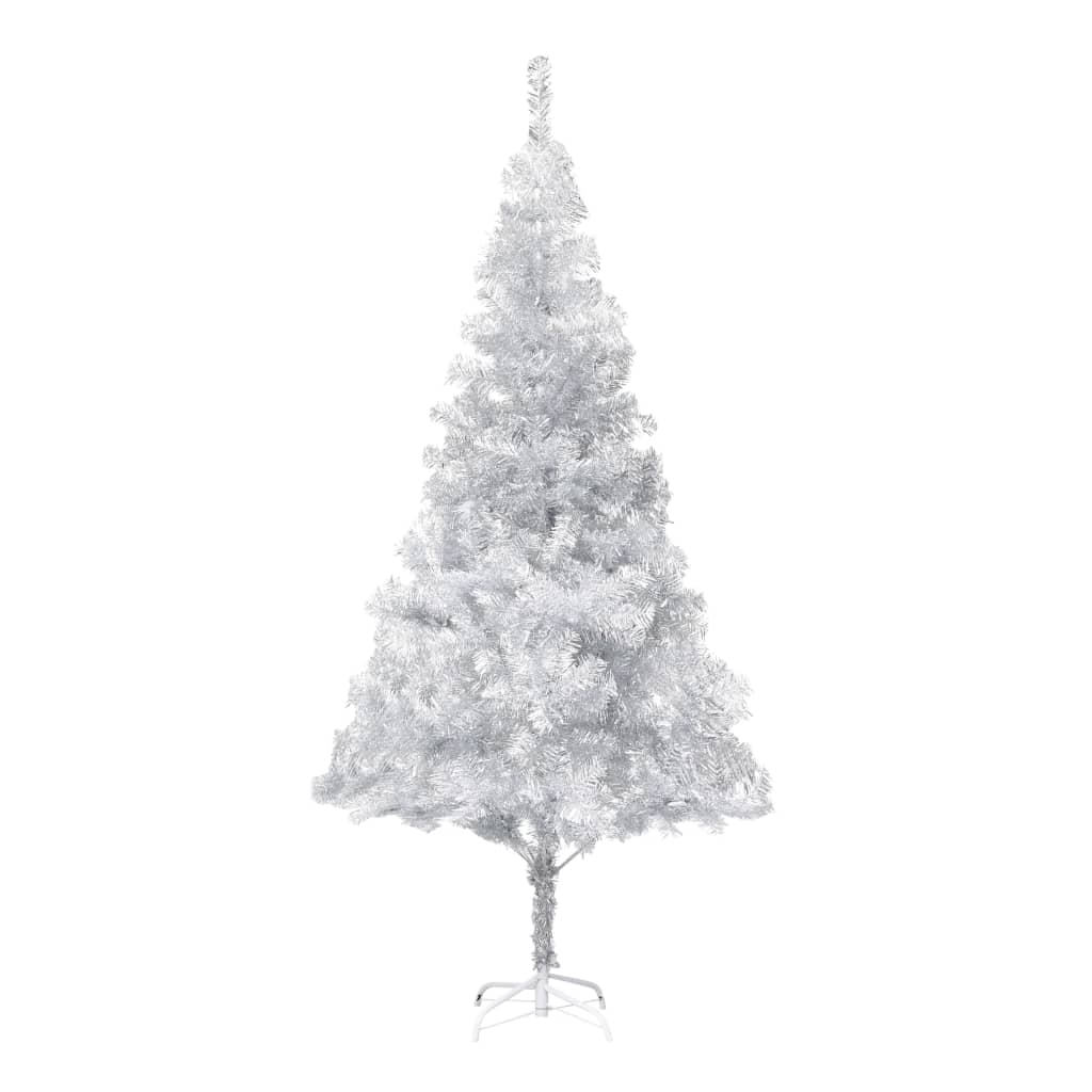  Plastgran med LED och julgranskulor silver 180 cm PET