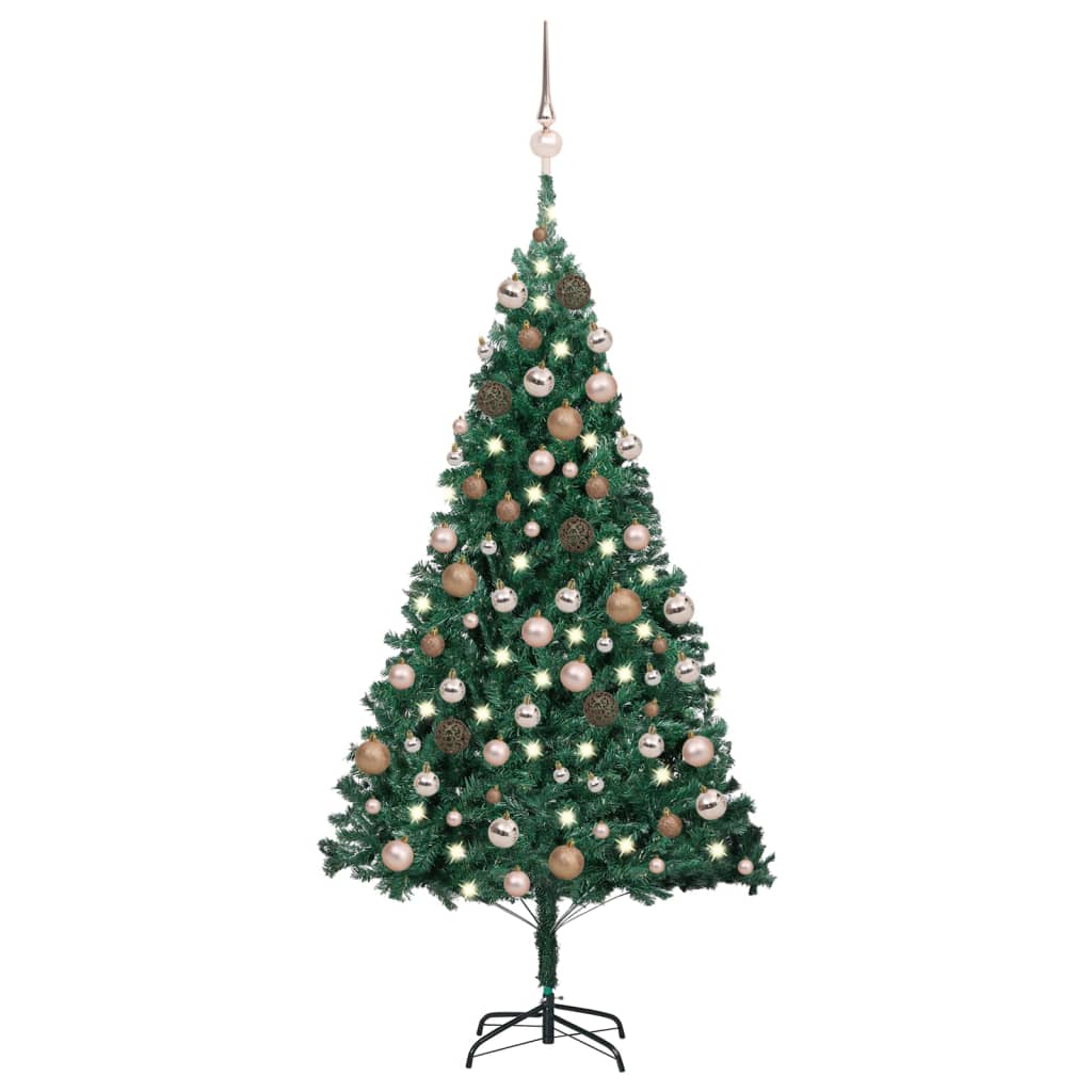  Plastgran med LED och julgranskulor grön 120 cm PVC