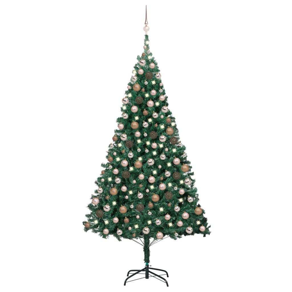  Plastgran med LED och julgranskulor grön 210 cm PVC