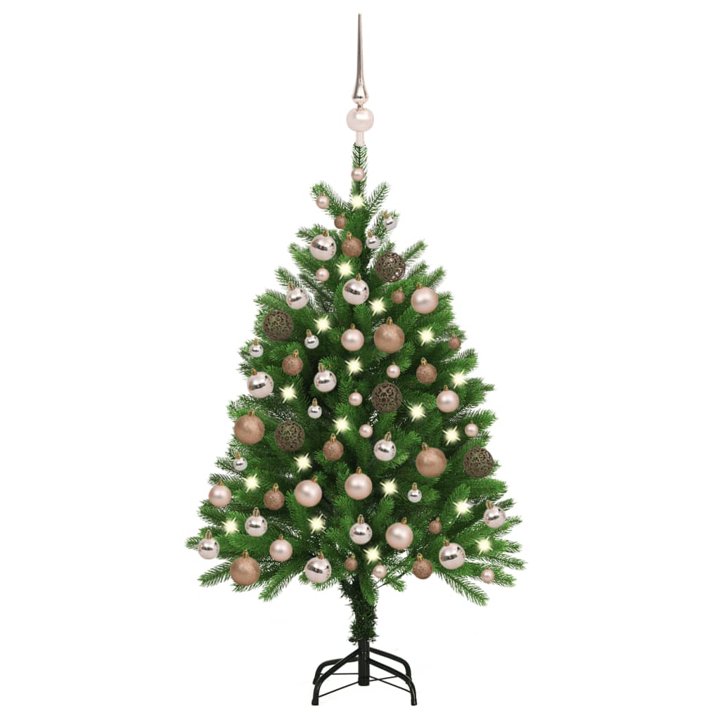  Plastgran med LED och julgranskulor 120 cm grön