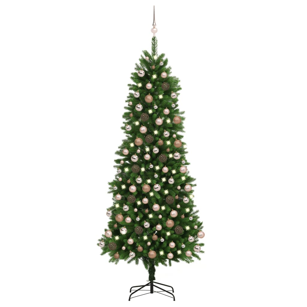  Plastgran med LED och julgranskulor 240 cm grön