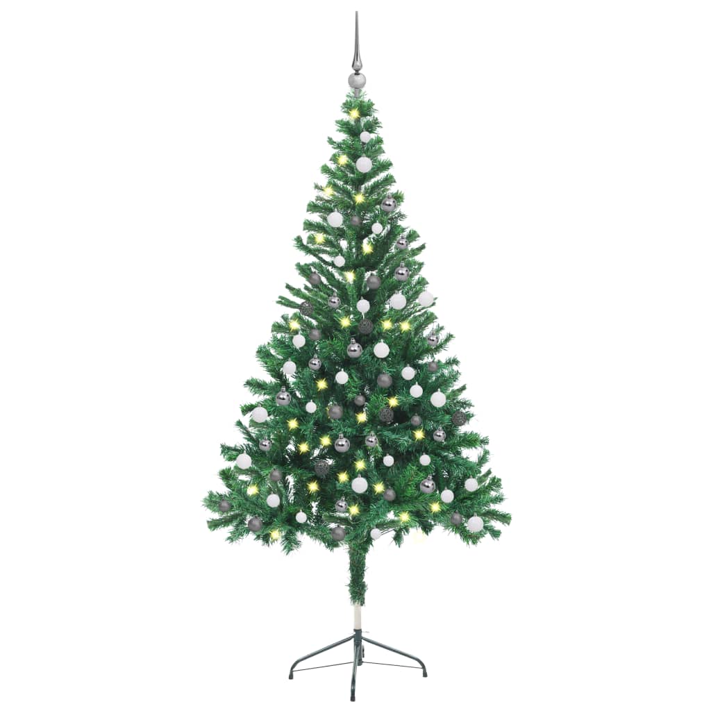  Plastgran med LED och julgranskulor 150 cm 380 grenar