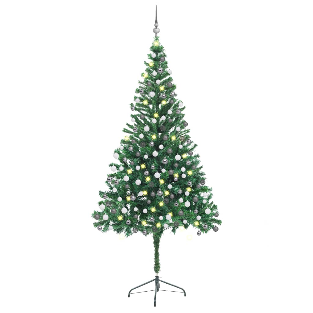  Plastgran med LED och julgranskulor 210 cm 910 grenar