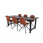 Count Dining Table - 220*100*H75 - Black / Black, Polar Dining Chair with Spin function - black Legs - Brown PU - White Stitches