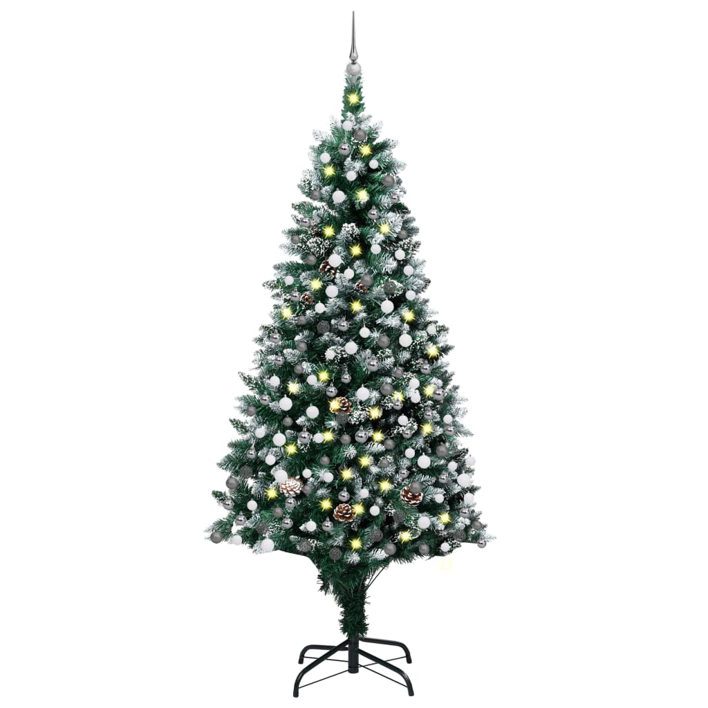  Plastgran med LED och julgranskulor och kottar 240 cm