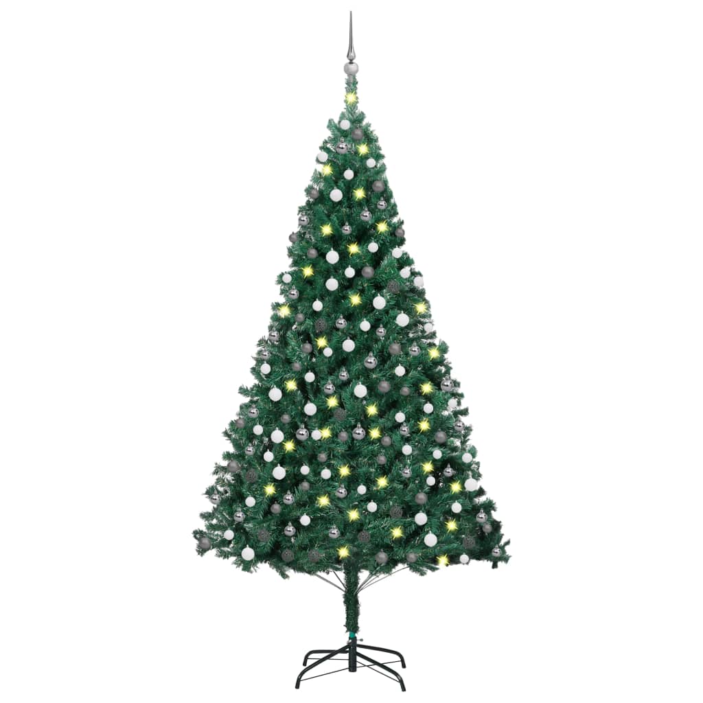  Plastgran med LED och julgranskulor grön 210 cm PVC