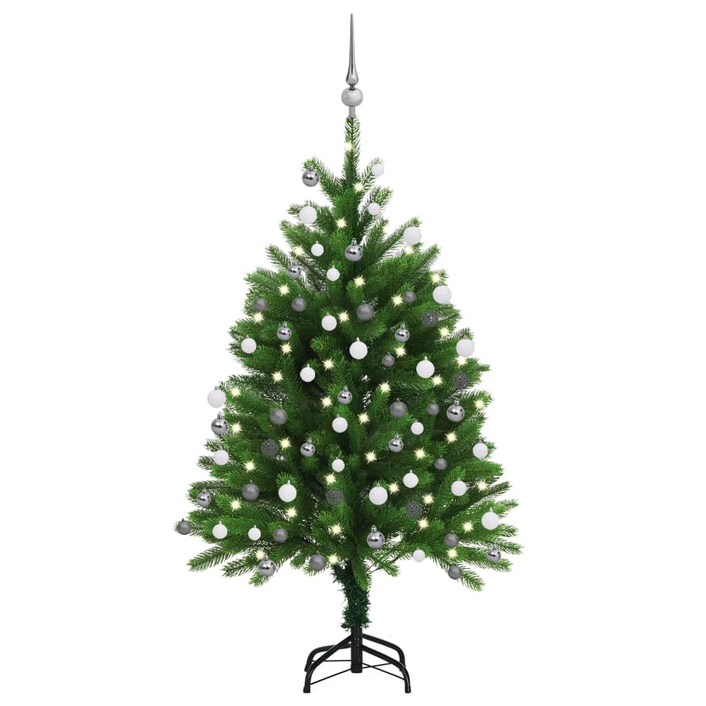  Plastgran med LED och julgranskulor 120 cm grön