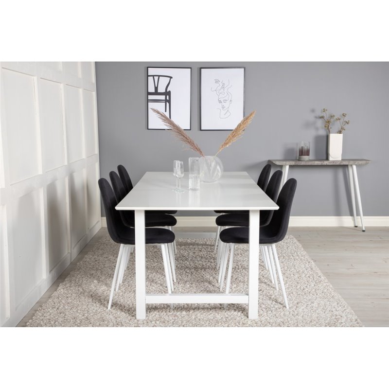 Count Dining Table - 220*100*H75 - White / White, Polar Dining Chair - White Legs - Black Fabric_6