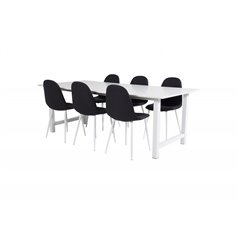 Count Dining Table - 220*100*H75 - White / White, Polar Dining Chair - White Legs - Black Fabric_6