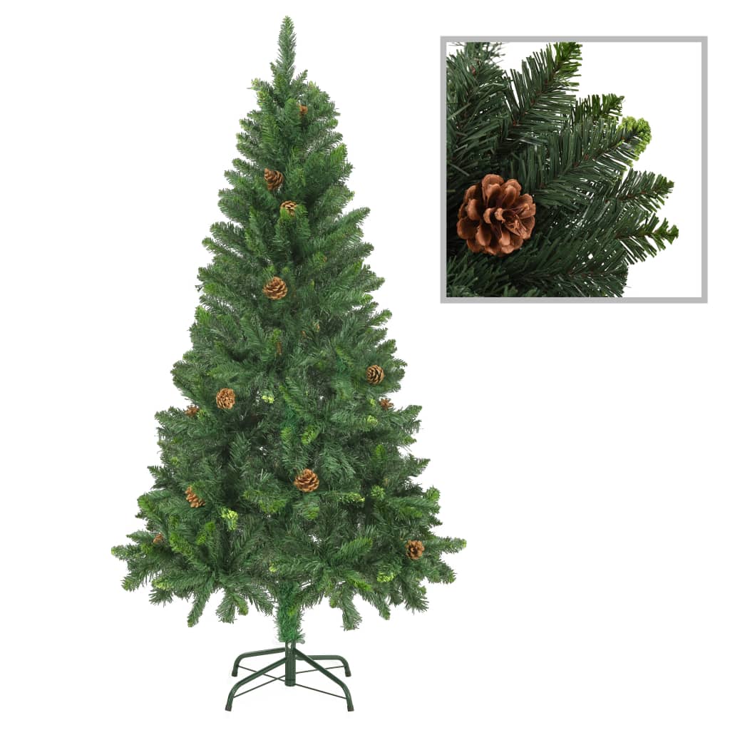  Plastgran med LED och julgranskulor grön 150 cm