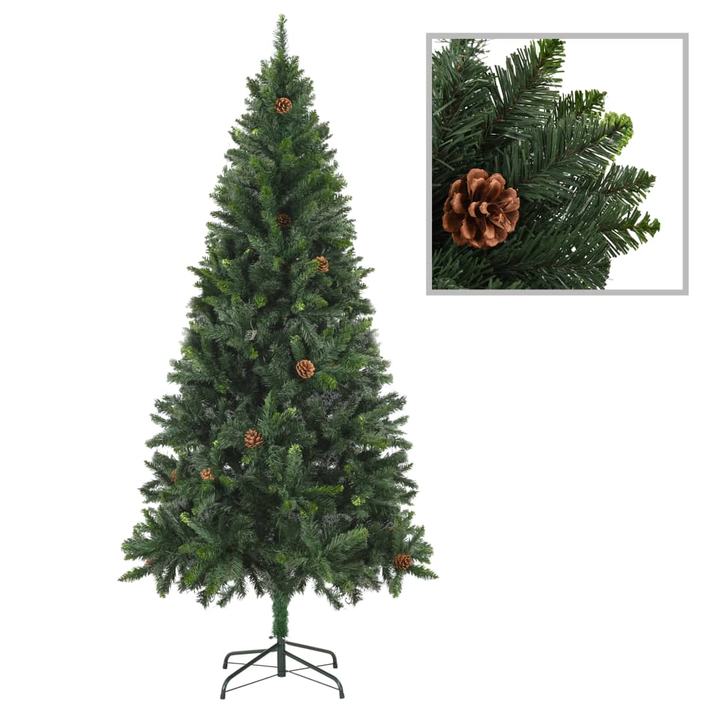  Plastgran med LED och julgranskulor grön 210 cm