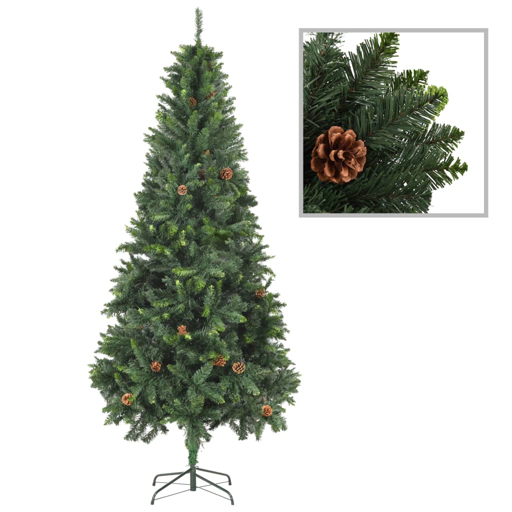  Plastgran med LED och julgranskulor och kottar 210 cm