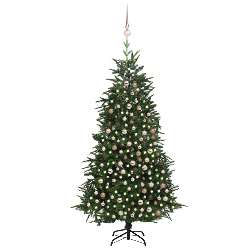  Plastgran med LED och julgranskulor grön 210 cm PVC&PE