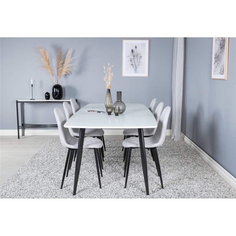 Polar Ellipse Dining Table - 240*100*H75 - White / Black, Polar Dining Chair - Black Legs - Light Grey Fabric_6