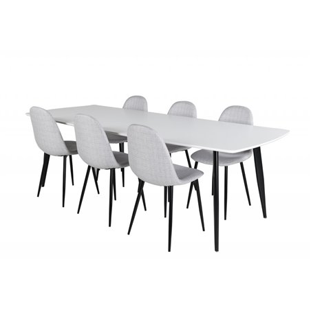 Polar Ellipse Dining Table - 240*100*H75 - White / Black, Polar Dining Chair - Black Legs - Light Grey Fabric_6