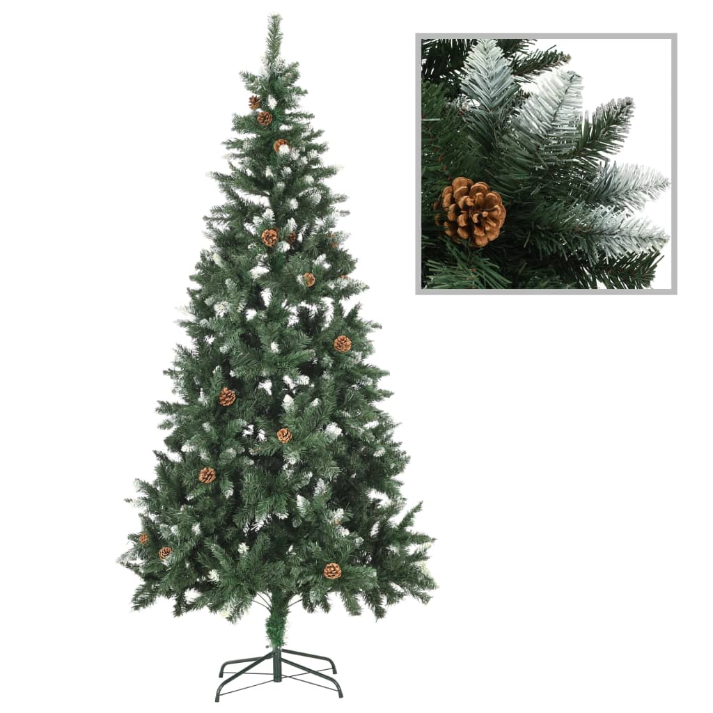  Plastgran med LED och julgranskulor och kottar 210 cm