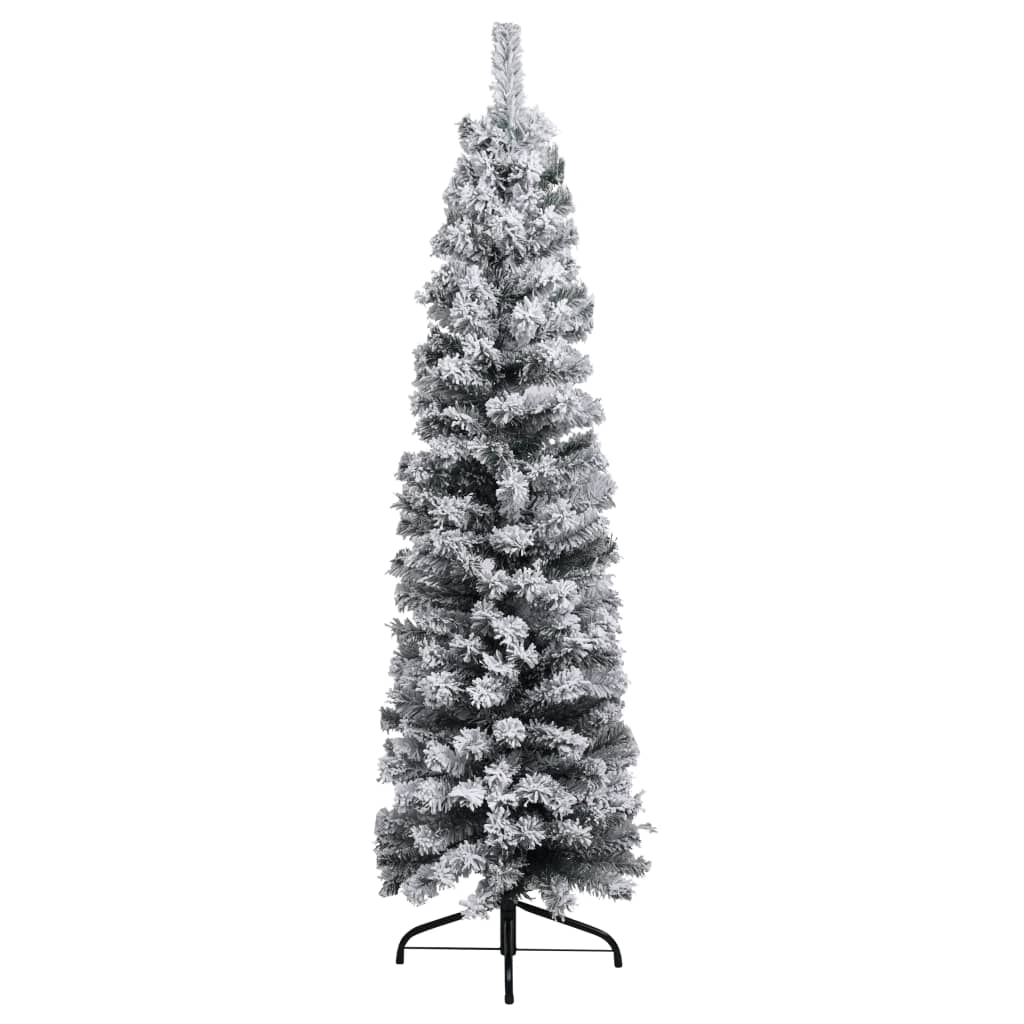  Smal plastgran med LED och julgranskulor grön 150 cm