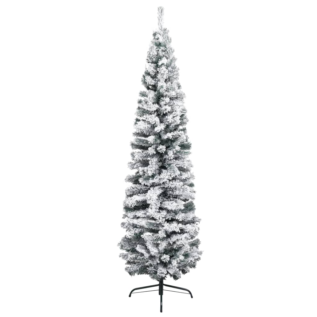  Smal plastgran med LED och julgranskulor grön 180 cm