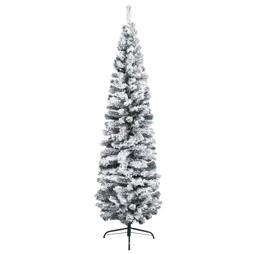  Smal plastgran med LED och julgranskulor grön 210 cm