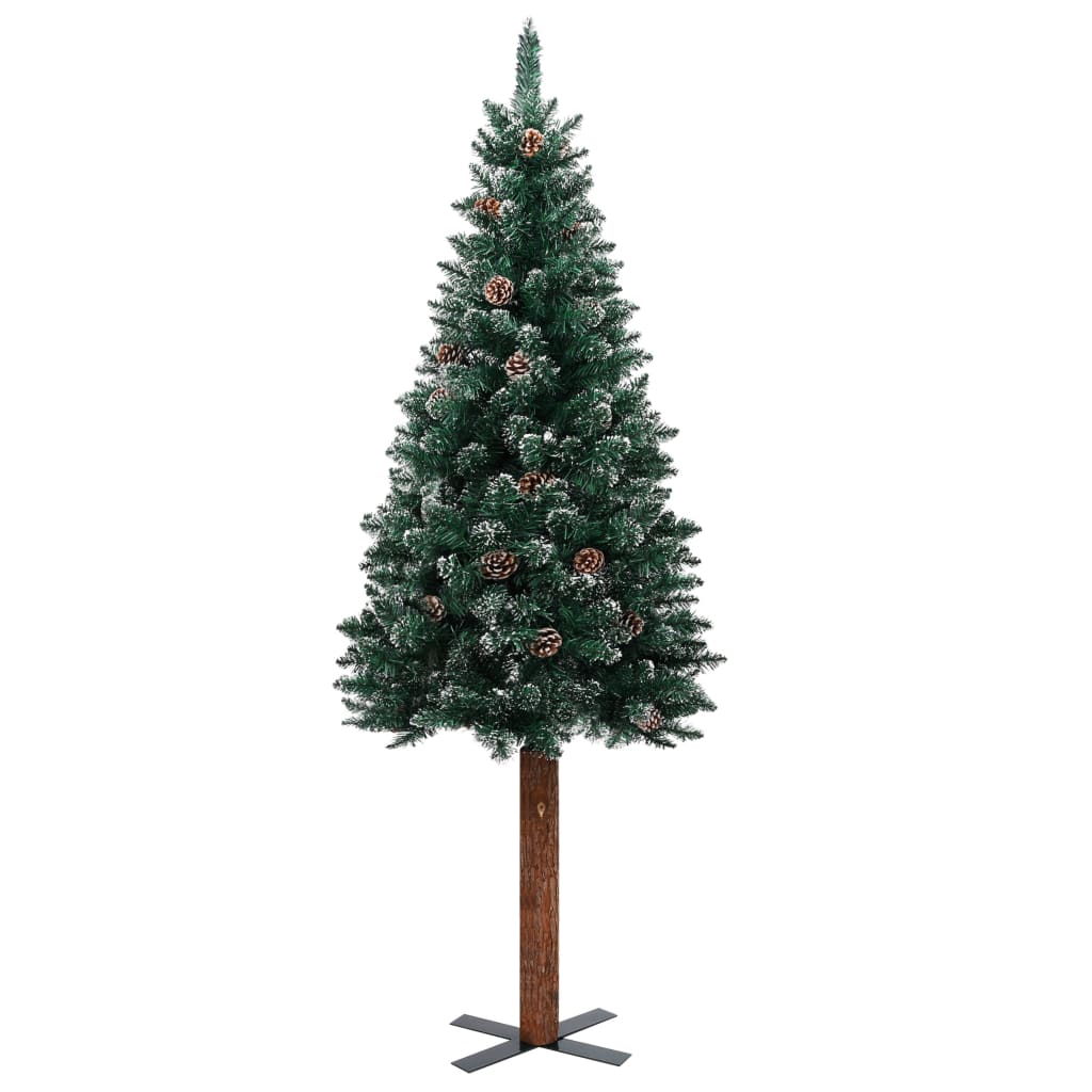  Smal plastgran med LED och julgranskulor grön 150 cm