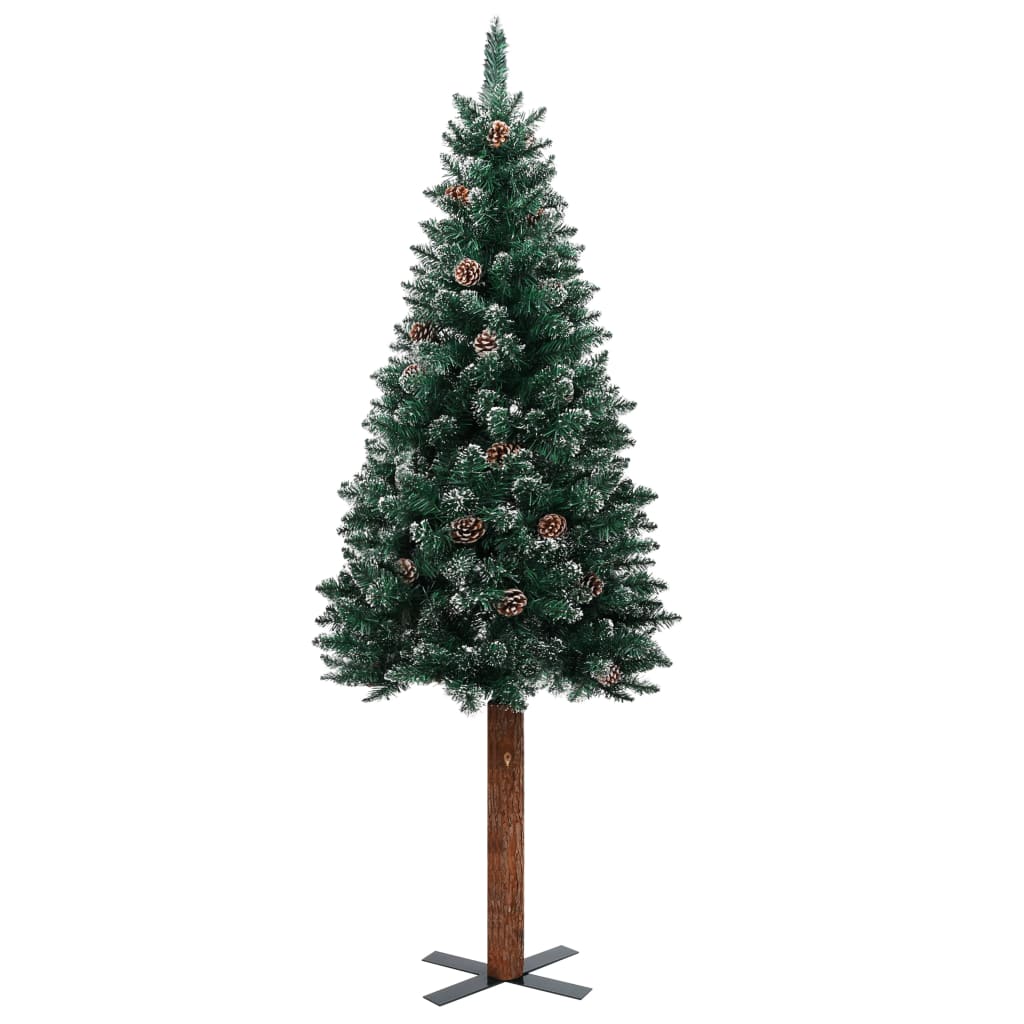  Smal plastgran med LED och julgranskulor grön 180 cm