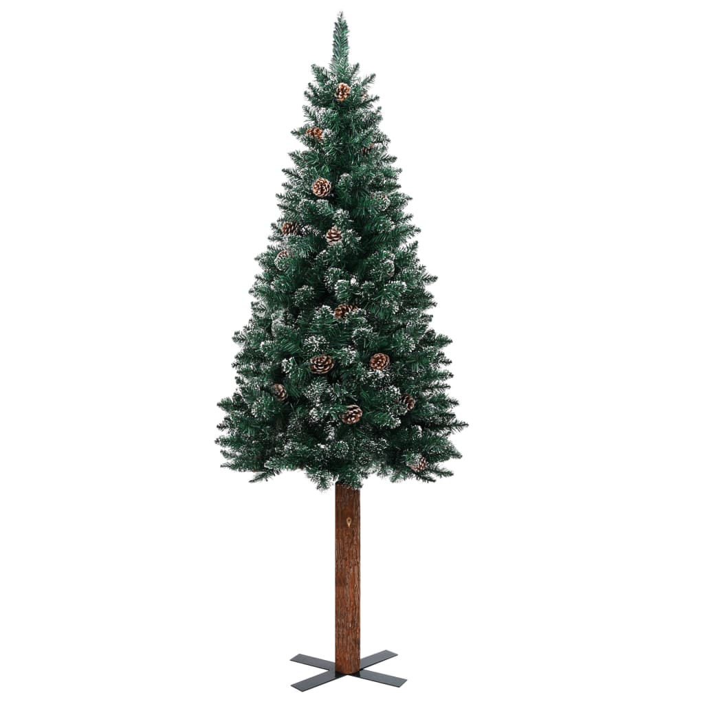  Smal plastgran med LED och julgranskulor grön 210 cm