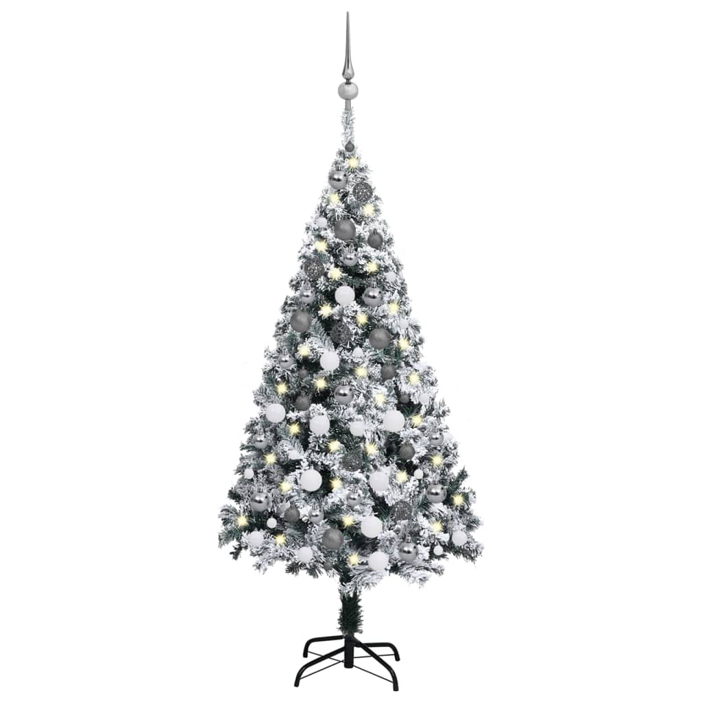  Plastgran med LED och julgranskulor grön 120 cm