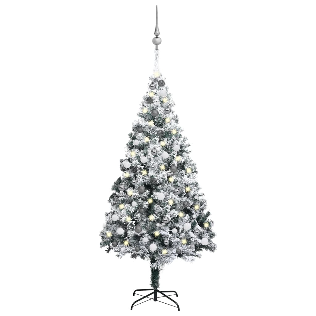  Plastgran med LED och julgranskulor grön 210 cm PVC