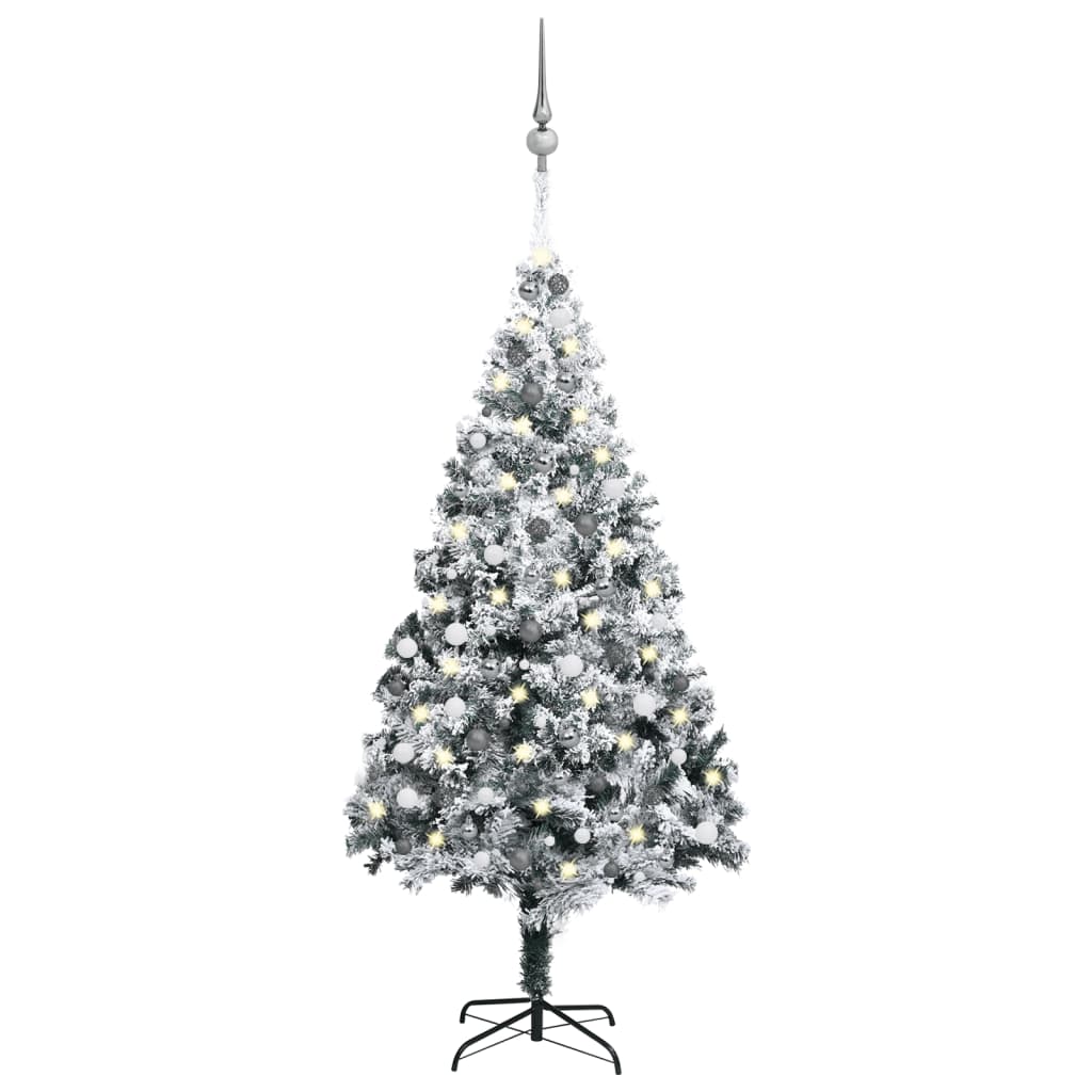  Plastgran med LED och julgranskulor grön 240 cm PVC