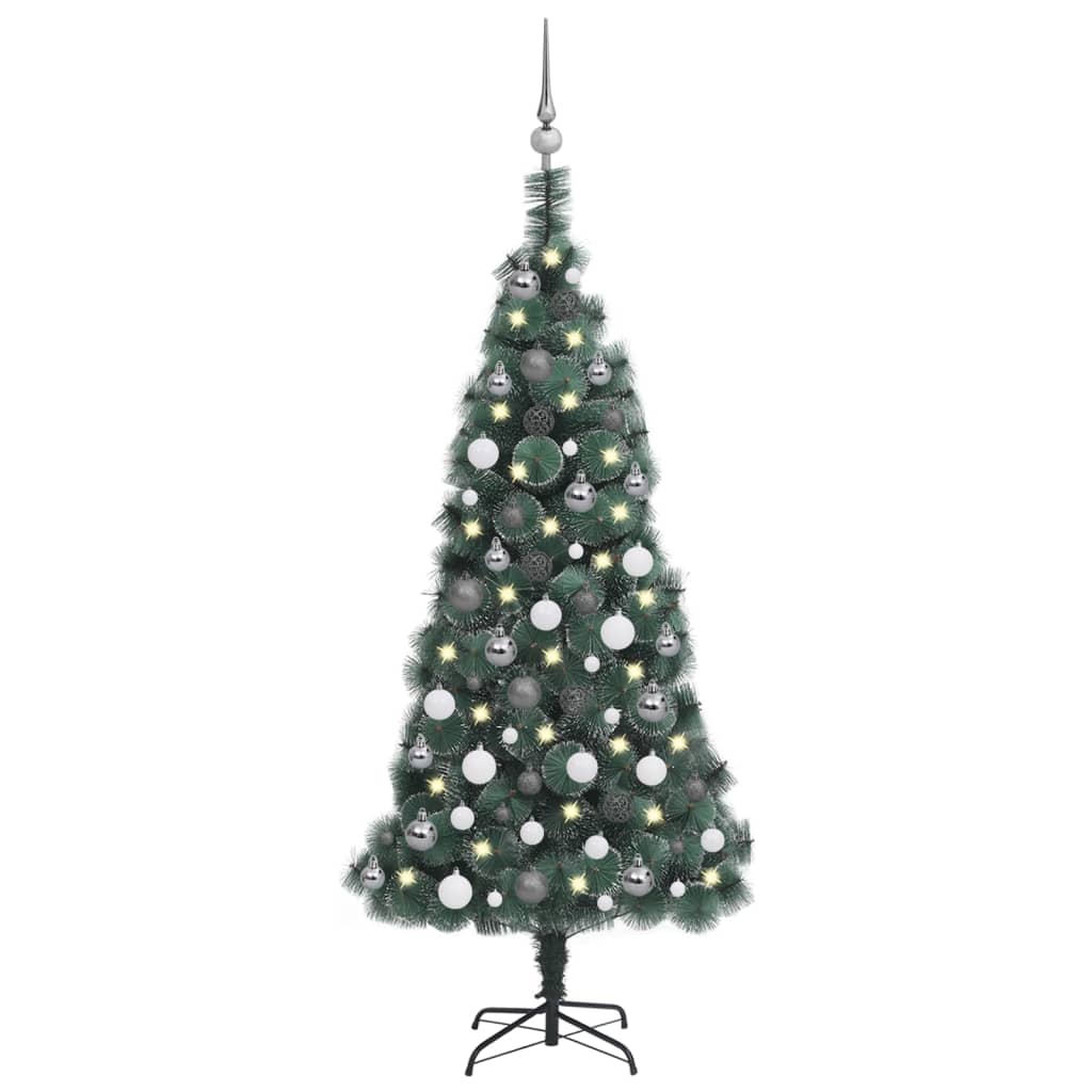  Plastgran med LED och julgranskulor grön 120 cm PVC&PE